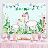 Lofaris Llama Mama Green Cactus Gold Dots Theme Party Backdrop